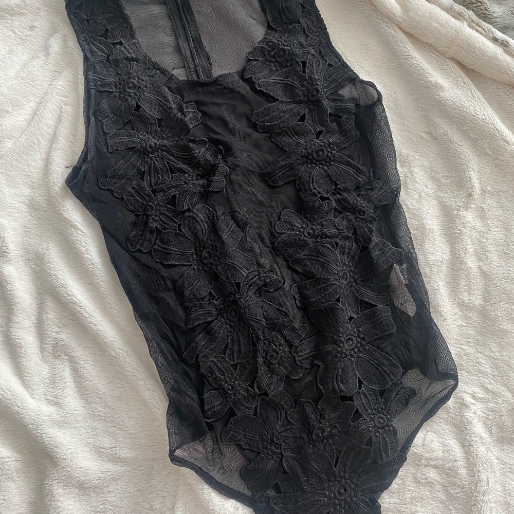 Black Floral Lace Bodysuit